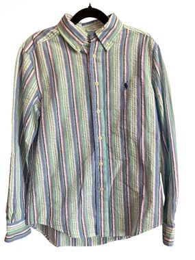 Ralph Lauren Striped Seersucker Button-Down Shirt in Pastel Multi size M (10/12)